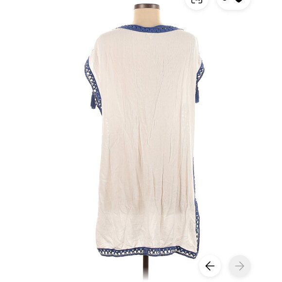 Surf Gypsy  Swimsuit cover up Blue trim on white sleeveless  Size M - Picture 4 of 5